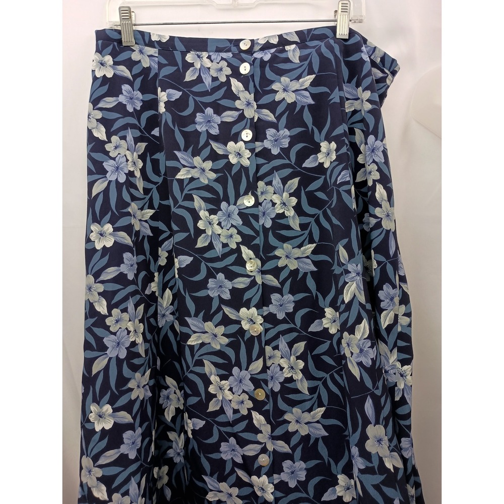 Designers Originals Studio Blue Floral Button Front Midi Skirt XL Vintage Style